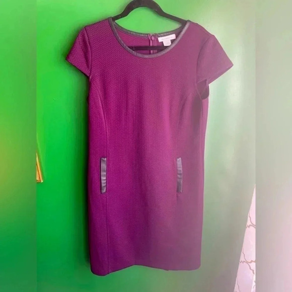CLEARANCE!! Liz Claiborne Purple Black Leather Dress Cap Sleeve Size Large EUC! - Picture 1 of 5